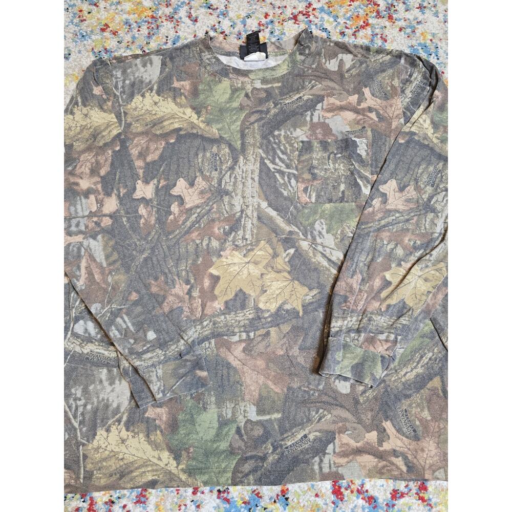 Vintage Y2k Fieldline Advantage Timber Camo Longsleeve Pocket T-Shirt Size XL